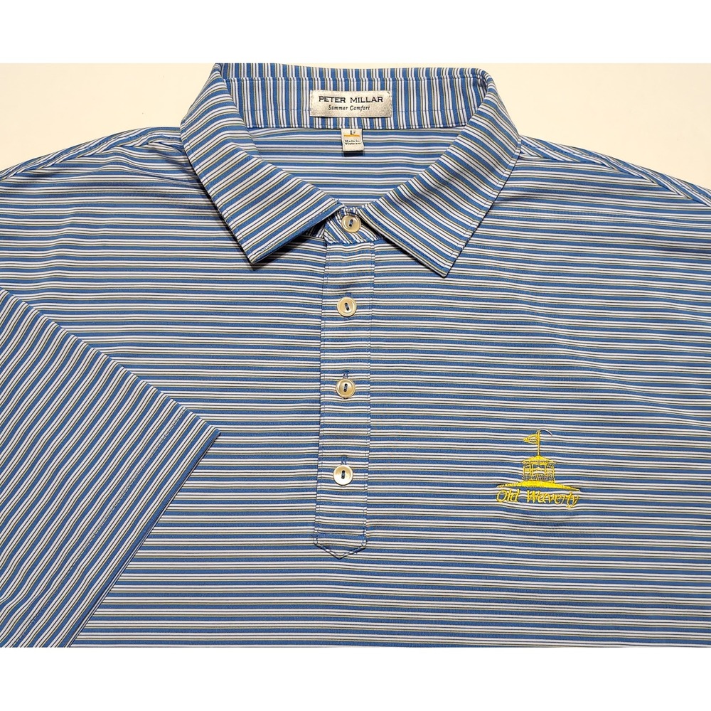 PETER MILLAR Polo Shirt Old Waverly Golf Club Mississippi Men Large Blue Striped